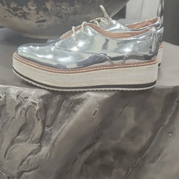 Zara Silver Platform Oxford Shoes Size 8 - Picture 2 of 7